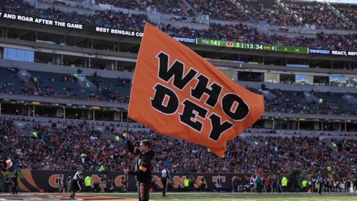 CINCINNATI, OHIO - NOVEMBER 10: A Cincinnati Bengals cheerleader performs during the game against the Baltimore Ravens at Paul Brown Stadium on November 10, 2019 in Cincinnati, Ohio. (Photo by Andy Lyons/Getty Images)