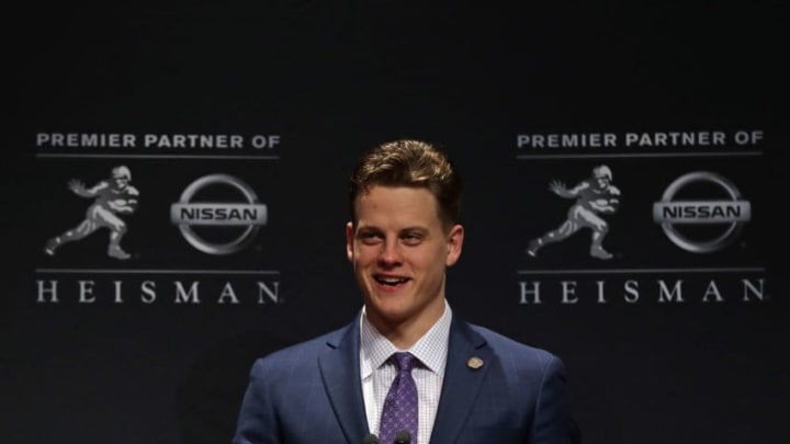 NEW YORK, NY - DECEMBER 14: Quarterback Joe Burrow of the LSU Tigers winner of the 85th annual Heisman Memorial Trophy speaks on December 14, 2019 at the Marriott Marquis in New York City. (Photo by Adam Hunger/Getty Images)