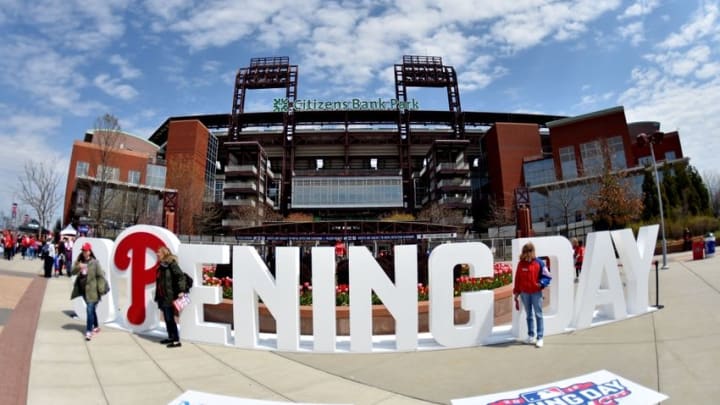 Apr 11, 2016; Philadelphia, PA, USA; Philadelphia Phillies fans enjoy festivities outside the ballpark before a game between the Phillies and the San Diego Padres on Opening Day at Citizens Bank Park. Mandatory Credit: Eric Hartline-USA TODAY Sports