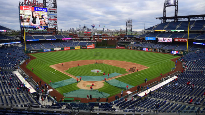 PHILADELPHIA, PA – APRIL 15: The field is prepped between the Philadelphia Phillies and the New York Mets at Citizens Bank Park on April 15, 2019 in Philadelphia, Pennsylvania. All players are wearing the number 42 in honor of Jackie Robinson Day. (Photo by Corey Perrine/Getty Images)