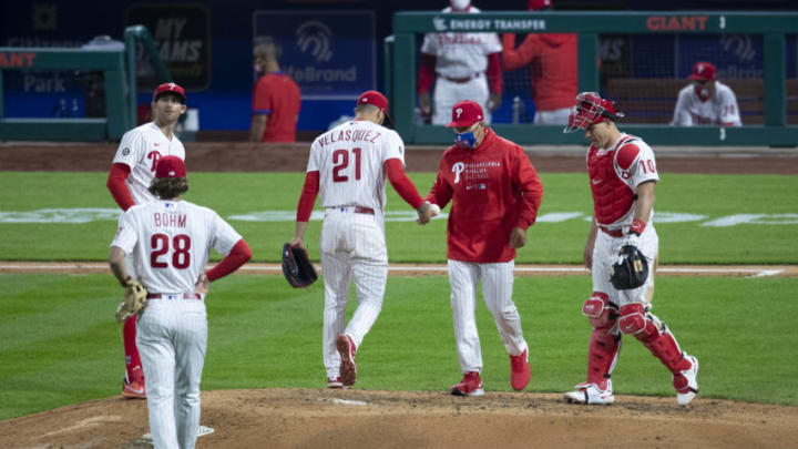 Vince Velasquez #21 of the Philadelphia Phillies (Photo by Mitchell Leff/Getty Images)