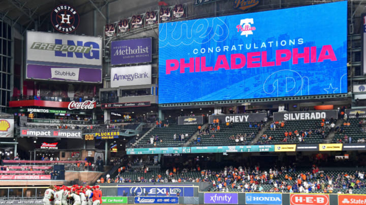 Philadelphia Phillies celebrate after clinching the Wild Card (Photo by Logan Riely/Getty Images)