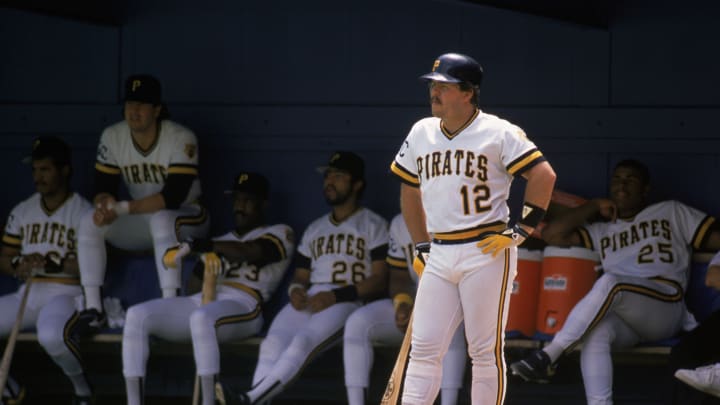 PITTSBURGH – 1990: Mike LaValliere #12 of the Pittsburgh Pirates looks on as he stands outside the on deck circle during a 1990 MLB season game at Three Rivers Stadium in Pittsburgh, Pennsylvania. (Photo by Rick Stewart/Getty Images)