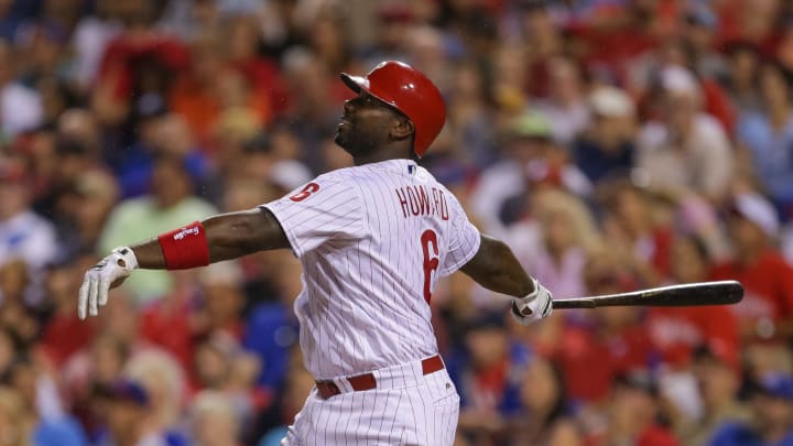 PHILADELPHIA, PA – JULY 16: Ryan Howard #6 of the Philadelphia Phillies hits a fly ball in the seventh inning during a game against the New York Mets at Citizens Bank Park on July 16, 2016 in Philadelphia, Pennsylvania. The Phillies won 4-2. (Photo by Hunter Martin/Getty Images)