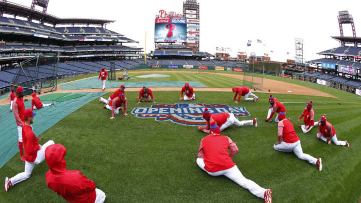 Philadelphia Phillies stretch (Photo by Rich Schultz/Getty Images)