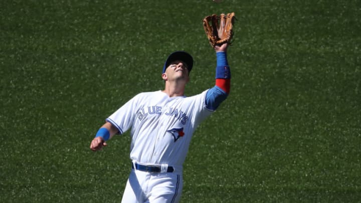 TORONTO, ON - JULY 8: Troy Tulowitzki #2 of the Toronto Blue Jays catches a pop up in the eighth inning during MLB game action against the Houston Astros at Rogers Centre on July 8, 2017 in Toronto, Canada. (Photo by Tom Szczerbowski/Getty Images)
