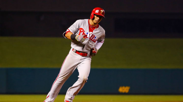 ST. LOUIS, MO - MAY 18: Cesar Hernandez #16 of the Philadelphia Phillies rounds third base after hitting a home run against the St. Louis Cardinals in the seventh inning at Busch Stadium on May 18, 2018 in St. Louis, Missouri. (Photo by Dilip Vishwanat/Getty Images)