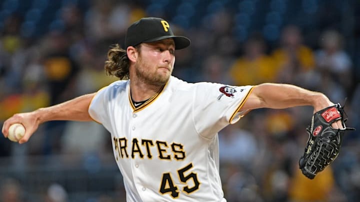 PITTSBURGH, PA - SEPTEMBER 23: Gerrit Cole #45 of the Pittsburgh Pirates delivers a pitch in the first inning during the game against the St. Louis Cardinals at PNC Park on September 23, 2017 in Pittsburgh, Pennsylvania. (Photo by Justin Berl/Getty Images) PITTSBURGH, PA - SEPTEMBER 23: Gerrit Cole #45 of the Pittsburgh Pirates delivers a pitch in the first inning during the game against the St. Louis Cardinals at PNC Park on September 23, 2017 in Pittsburgh, Pennsylvania. (Photo by Justin Berl/Getty Images)