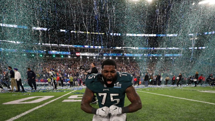 MINNEAPOLIS, MN - FEBRUARY 04: Vinny Curry #75 of the Philadelphia Eagles celebrates after defeating the New England Patriots 41-33 in Super Bowl LII at U.S. Bank Stadium on February 4, 2018 in Minneapolis, Minnesota. (Photo by Patrick Smith/Getty Images)