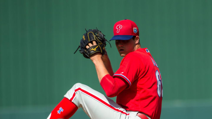 FORT MYERS, FL- MARCH 09: Mark Appel #66 of the Philadelphia Phillies pitches against the Minnesota Twins during a spring training game on March 9, 2016 at Hammond Stadium in Fort Myers, Florida. (Photo by Brace Hemmelgarn/Minnesota Twins/Getty Images)