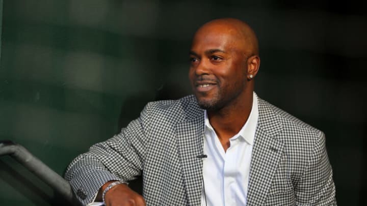 PHILADELPHIA, PA - MAY 04: Jimmy Rollins, former all-star with the Philadelphia Phillies waits for his introduction during his retirement ceremony before a game against the Washington Nationals at Citizens Bank Park on May 4, 2019 in Philadelphia, Pennsylvania. (Photo by Rich Schultz/Getty Images)