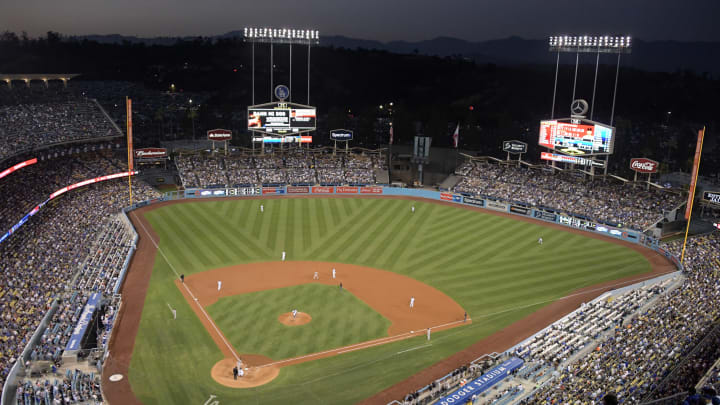May 3, 2017; Los Angeles, CA, USA; General overall view of Dodger Stadium during a MLB game between the San Francisco Giants and hte Los Angeles Dodgers. The Giants defeated the Dodgers 4-1 in 11 innings. Mandatory Credit: Kirby Lee-USA TODAY Sports