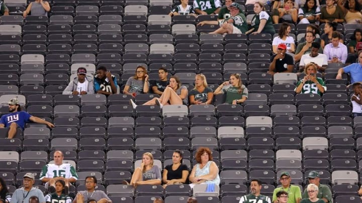 Aug 11, 2016; East Rutherford, NJ, USA; Fans watch during the fourth quarter of a preseason game between the Jacksonville Jaguars and the New York Jets at MetLife Stadium. Mandatory Credit: Brad Penner-USA TODAY Sports