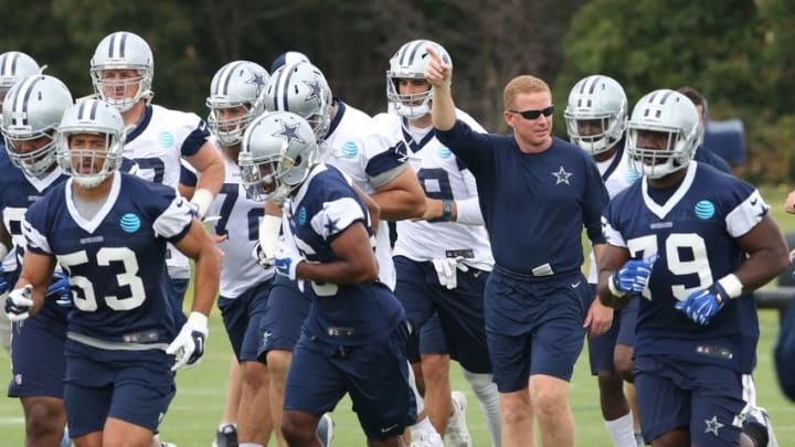 May 25, 2016; Irving, TX, USA; Dallas Cowboys head coach Jason Garrett during organized team activities at Dallas Cowboys Headquarters. Mandatory Credit: Matthew Emmons-USA TODAY Sports