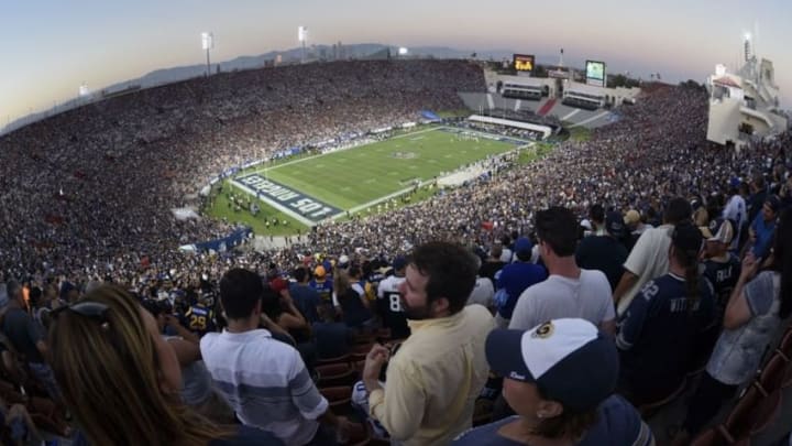 Aug 13, 2016; Los Angeles, CA, USA; A general view of the Los Angeles Memorial Coliseum during the fourth quarter between the Los Angeles Rams and the Dallas Cowboys Mandatory Credit: Kelvin Kuo-USA TODAY Sports