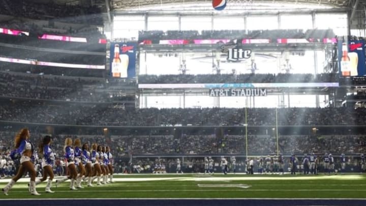 Sep 11, 2016; Arlington, TX, USA; The Dallas Cowboys Cheerleaders perform during the game between the Dallas Cowboys and the New York Giants at AT&T Stadium. Mandatory Credit: Erich Schlegel-USA TODAY Sports
