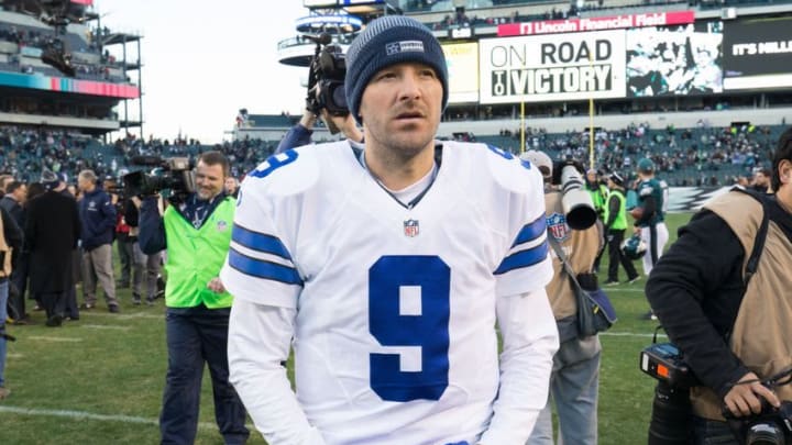 Jan 1, 2017; Philadelphia, PA, USA; Dallas Cowboys quarterback Tony Romo (9) walks off the field after a game against the Philadelphia Eagles at Lincoln Financial Field. The Philadelphia Eagles won 27-13. Mandatory Credit: Bill Streicher-USA TODAY Sports