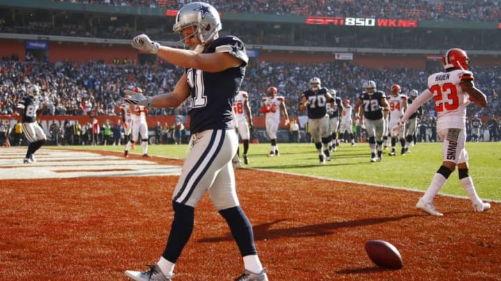 CLEVELAND, OH - NOVEMBER 06: Cole Beasley #11 of the Dallas Cowboys celebrates his 6 yard touchdown catch in the first half against the Cleveland Browns at FirstEnergy Stadium on November 6, 2016 in Cleveland, Ohio. (Photo by Gregory Shamus/Getty Images)