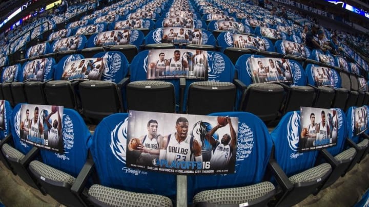 Apr 21, 2016; Dallas, TX, USA; A general view of the arena before the game between the Dallas Mavericks and the Oklahoma City Thunder in game three of the first round of the NBA Playoffs at American Airlines Center. Mandatory Credit: Jerome Miron-USA TODAY Sports