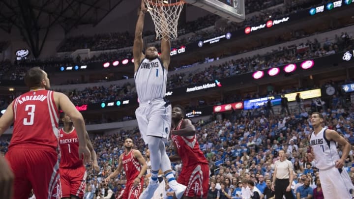 Oct 28, 2016; Dallas, TX, USA; Dallas Mavericks guard Justin Anderson (1) drives to the basket against the Houston Rockets during the first half at the American Airlines Center. Mandatory Credit: Jerome Miron-USA TODAY Sports