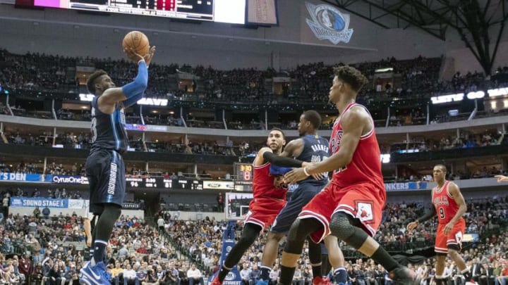 Dec 3, 2016; Dallas, TX, USA; Dallas Mavericks guard Wesley Matthews (23) makes a three point basket against the Chicago Bulls during the second half at the American Airlines Center. The Mavericks defeat the Bulls 107-82. Mandatory Credit: Jerome Miron-USA TODAY Sports