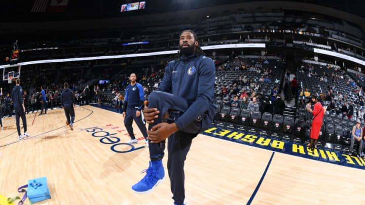 DENVER, CO - DECEMBER 18: DeAndre Jordan #6 of the Dallas Mavericks stretches prior to the game agains the Denver Nuggets on November 18, 2018 at the Pepsi Center in Denver, Colorado. NOTE TO USER: User expressly acknowledges and agrees that, by downloading and/or using this Photograph, user is consenting to the terms and conditions of the Getty Images License Agreement. Mandatory Copyright Notice: Copyright 2018 NBAE (Photo by Garrett Ellwood/NBAE via Getty Images)