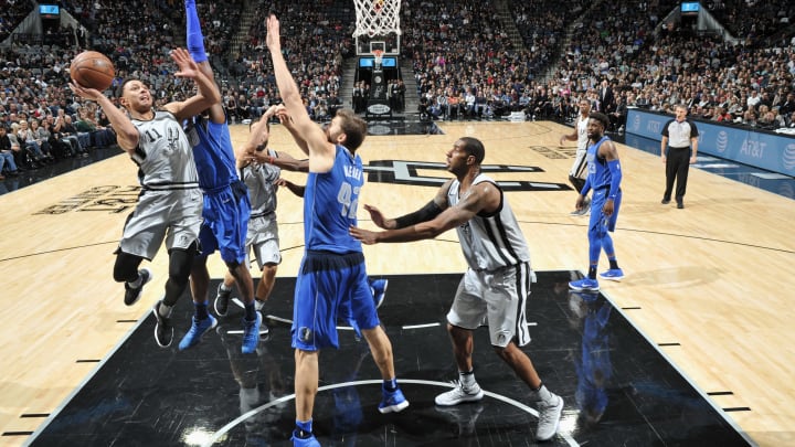 SAN ANTONIO, TX – DECEMBER 16: Bryn Forbes #11 of the San Antonio Spurs goes to the basket against the Dallas Mavericks on December 16, 2017 at the AT&T Center in San Antonio, Texas. NOTE TO USER: User expressly acknowledges and agrees that, by downloading and or using this photograph, user is consenting to the terms and conditions of the Getty Images License Agreement. Mandatory Copyright Notice: Copyright 2017 NBAE (Photos by Mark Sobhani/NBAE via Getty Images)