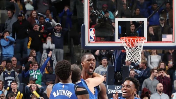 MEMPHIS, TN – NOVEMBER 22: Harrison Barnes #40 of the Dallas Mavericks celebrates after getting the game winning shot against the Memphis Grizzlies on November 22, 2017 at FedExForum in Memphis, Tennessee. NOTE TO USER: User expressly acknowledges and agrees that, by downloading and or using this photograph, User is consenting to the terms and conditions of the Getty Images License Agreement. Mandatory Copyright Notice: Copyright 2017 NBAE (Photo by Joe Murphy/NBAE via Getty Images)