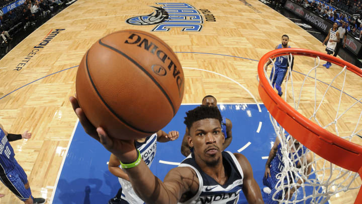 ORLANDO, FL – JANUARY 16: Jimmy Butler #23 of the Minnesota Timberwolves shoots the ball against the Orlando Magic on January 16, 2018 at Amway Center in Orlando, Florida. NOTE TO USER: User expressly acknowledges and agrees that, by downloading and or using this photograph, User is consenting to the terms and conditions of the Getty Images License Agreement. Mandatory Copyright Notice: Copyright 2018 NBAE (Photo by Fernando Medina/NBAE via Getty Images)