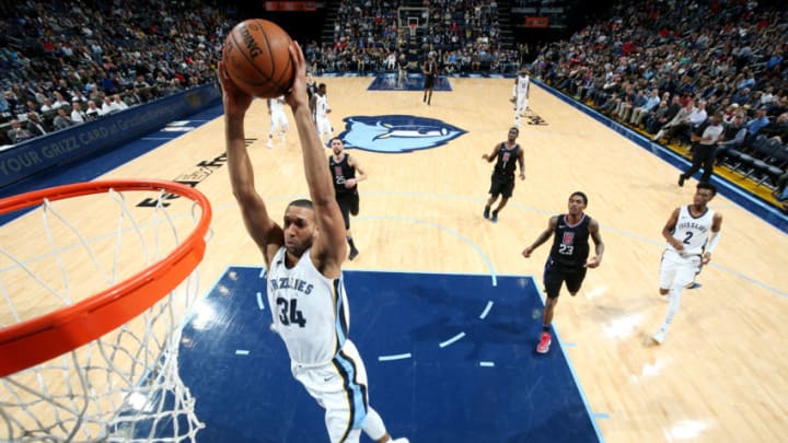 MEMPHIS, TN - DECEMBER 23: Brandan Wright #34 of the Memphis Grizzlies dunks the ball during the game against the LA Clippers on December 23, 2017 at FedExForum in Memphis, Tennessee. NOTE TO USER: User expressly acknowledges and agrees that, by downloading and/or using this photograph, user is consenting to the terms and conditions of the Getty Images License Agreement. Mandatory Copyright Notice: Copyright 2017 NBAE (Photo by Joe Murphy/NBAE via Getty Images)