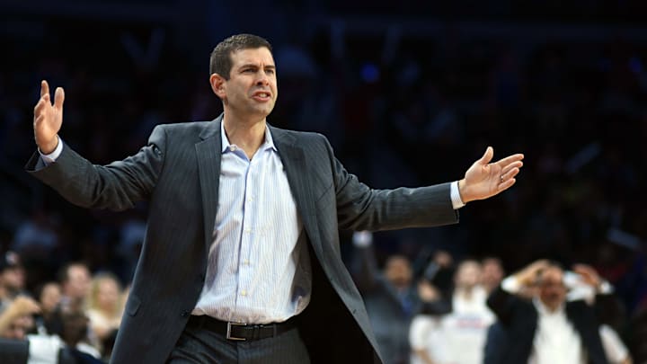 Nov 19, 2016; Auburn Hills, MI, USA; Boston Celtics head coach Brad Stevens reacts during the game against the Detroit Pistons at The Palace of Auburn Hills. Mandatory Credit: Tim Fuller-USA TODAY Sports