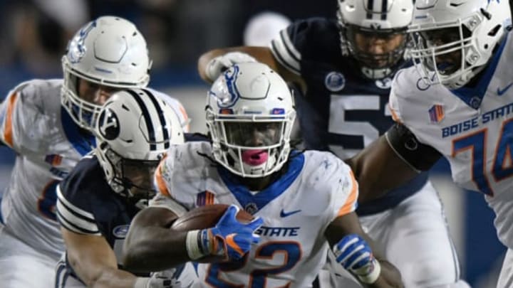 PROVO, UT - OCTOBER 6: Alexander Mattison #22 of the Boise State Broncos runs with the ball during their game against the Brigham Young Cougars at LaVell Edwards Stadium on October 6, 2017 in Provo, Utah. (Photo by Gene Sweeney Jr./Getty Images)