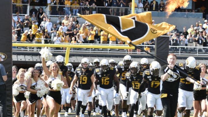 COLUMBIA, MO - SEPTEMBER 07: Members of the Missouri Tigers run onto the field prior to their game West Virginia Mountaineers at Memorial Stadium on September 7, 2019 in Columbia, Missouri. (Photo by Ed Zurga/Getty Images)