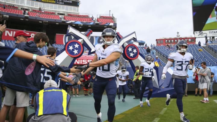 NASHVILLE, TENNESSEE - OCTOBER 06: Adam Humphries #10 of the Tennessee Titans runs on to the field before the game against the Buffalo Bills at Nissan Stadium on October 06, 2019 in Nashville, Tennessee. (Photo by Silas Walker/Getty Images)