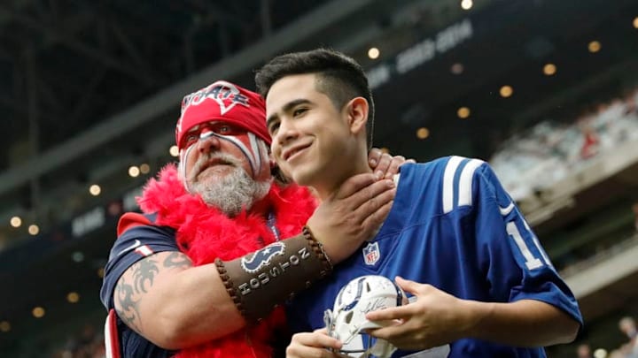 HOUSTON, TX - JANUARY 05: Indianapolis Colts and Houston Texans fans have fun before the game during the Wild Card Round at NRG Stadium on January 5, 2019 in Houston, Texas. (Photo by Tim Warner/Getty Images)