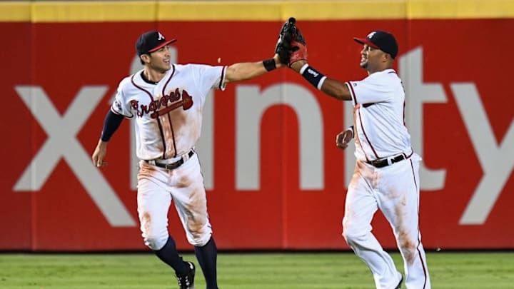 Jun 30, 2016; Atlanta, GA, USA; Atlanta Braves outfielders Chase d