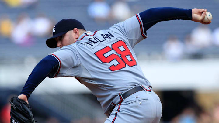 PITTSBURGH - MAY 23: Peter Moylan #58 of the Atlanta Braves pitches against the Pittsburgh Pirates during the game on May 23, 2010 at PNC Park in Pittsburgh, Pennsylvania. (Photo by Jared Wickerham/Getty Images)