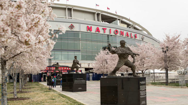 WASHINGTON, DC - MARCH 31: A general view of the stadium with blooming of cherry trees before the game between the Washington Nationals and the New York Mets at Nationals Park on March 31, 2019 in Washington, DC. (Photo by Scott Taetsch/Getty Images)