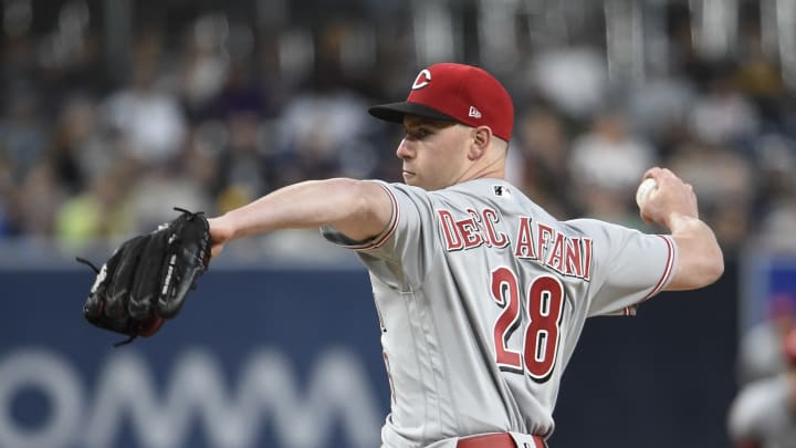 SAN DIEGO, CA – APRIL 19: Anthony DeSclafani #28 of the Cincinnati Reds pitches during the first inning of a baseball game against the San Diego Padres at Petco Park April 19, 2019 in San Diego, California. (Photo by Denis Poroy/Getty Images)