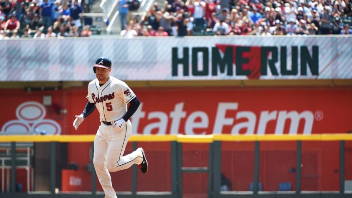 ATLANTA, GEORGIA – APRIL 28: Freddie  Freeman #5 of the Atlanta Braves rounds the bases after hitting a home run against the Colorado Rockies at SunTrust Park on April 28, 2019 in Atlanta, Georgia. (Photo by Logan Riely/Getty Images)