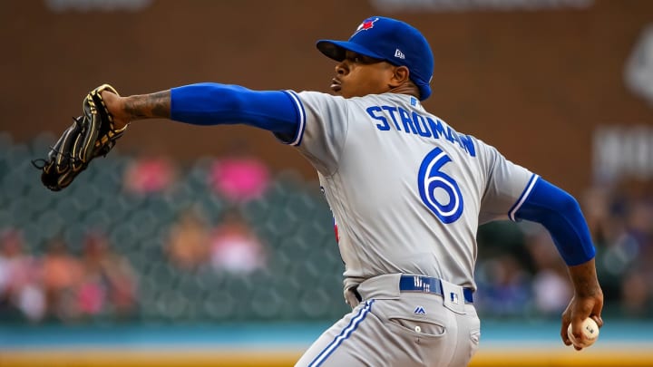 DETROIT, MI – JULY 19: Starting pitcher Marcus Stroman #6 of the Toronto Blue Jays pitches in the first inning against the Detroit Tigers during a MLB game at Comerica Park on July 19, 2019 in Detroit, Michigan. (Photo by Dave Reginek/Getty Images)