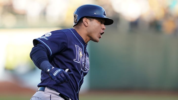 OAKLAND, CALIFORNIA – OCTOBER 02: Avisail Garcia #24 of the Tampa Bay Rays celebrates a two-run home run off Sean Manaea #55 of the Oakland Athletics in the second inning of the American League Wild Card Game at RingCentral Coliseum on October 02, 2019 in Oakland, California. (Photo by Thearon W. Henderson/Getty Images)