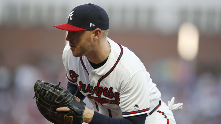 ATLANTA, GEORGIA – OCTOBER 09: Freddie Freeman #5 of the Atlanta Braves fields a ball against the St. Louis Cardinals during the fifth inning in game five of the National League Division Series at SunTrust Park on October 09, 2019 in Atlanta, Georgia. (Photo by Todd Kirkland/Getty Images)
