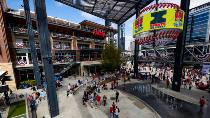 ATLANTA, GA - OCTOBER 09: Fans are seen walking through The Battery Atlanta prior to Game Five of the National League Division Series between the Atlanta Braves and St. Louis Cardinals at SunTrust Park on October 9, 2019 in Atlanta, Georgia. (Photo by Carmen Mandato/Getty Images)