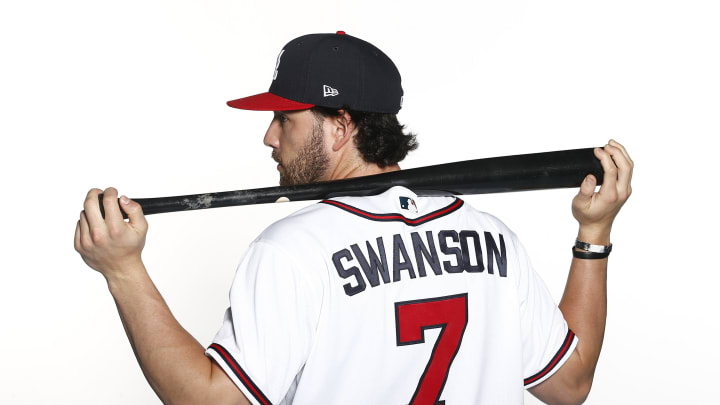 VENICE, FLORIDA – FEBRUARY 20: Dansby Swanson #7 of the Atlanta Braves poses for a photo during Photo Day at CoolToday Park on February 20, 2020 in Venice, Florida. (Photo by Michael Reaves/Getty Images)