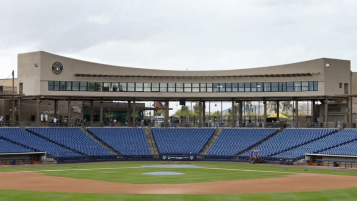 MARYVALE, - MARCH 12: View from the outfield of an empty American Family Fields stadium, spring training home of the Milwaukee Brewers, following Major League Baseball's decision to suspend all spring training games on March 12, 2020 in Phoenix, Arizona. The decision was made due to concerns of the ongoing Coronavirus (COVID-19) outbreak. (Photo by Ralph Freso/Getty Images)