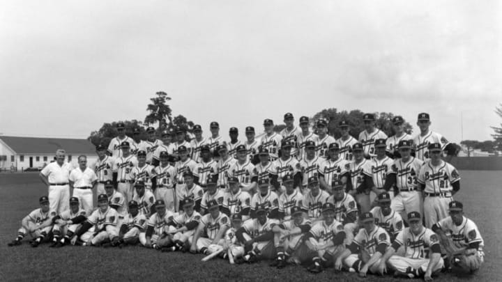 At Spring Training: your 1957 Milwaukee Braves.... 9 years before becoming the Atlanta Braves (Photo by: Kidwiler Collection/Diamond Images/Getty Images)