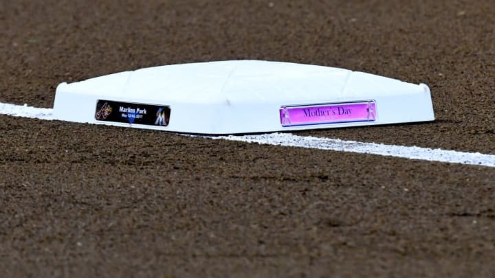 MIAMI, FL – MAY 14: The third base bag before the start of the game between the Atlanta Braves and the Miami Marlins at Marlins Park on May 14, 2017. (Photo by Eric Espada/Getty Images)