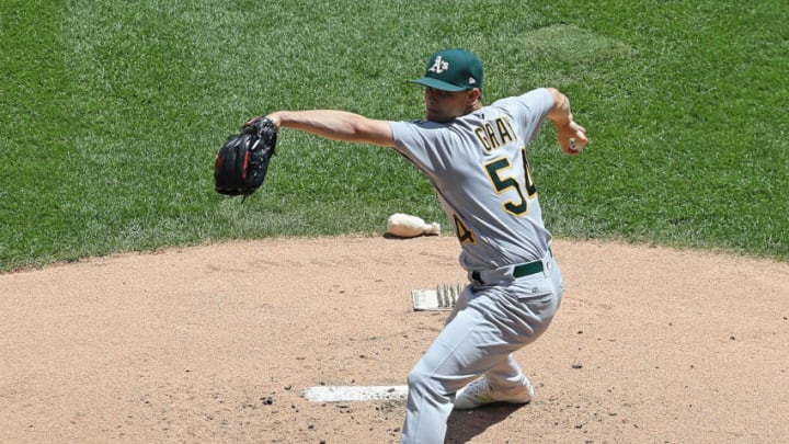 CHICAGO, IL - JUNE 25: Starting pitcher Sonny Gray #54 of the Oakland Athletics delivers the ball against the Chicago White Sox at Guaranteed Rate Field on June 25, 2017 in Chicago, Illinois. (Photo by Jonathan Daniel/Getty Images)