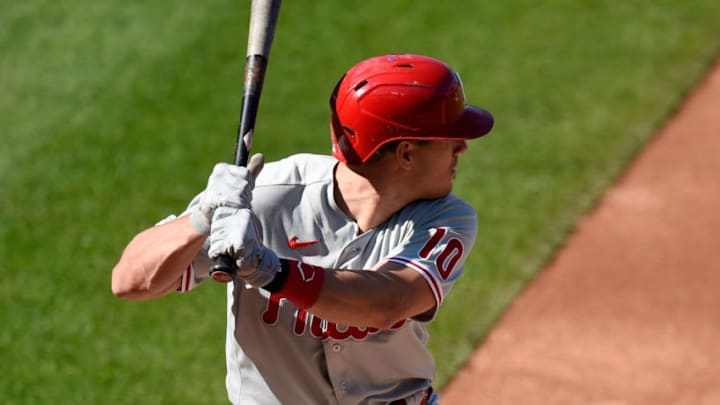 J.T. Realmuto bats against the Washington Nationals. He'd look good in Atlanta Braves colors, right? (Photo by G Fiume/Getty Images)